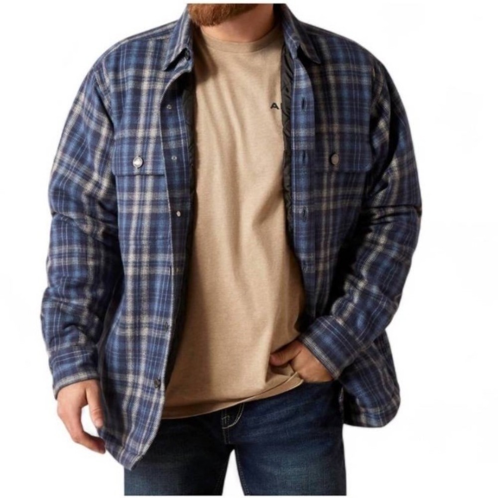 NWT ARIAT Hannoch Retro Shirt Jacket in‎ Plaid Mood Indigo Quilted Lined Men's L